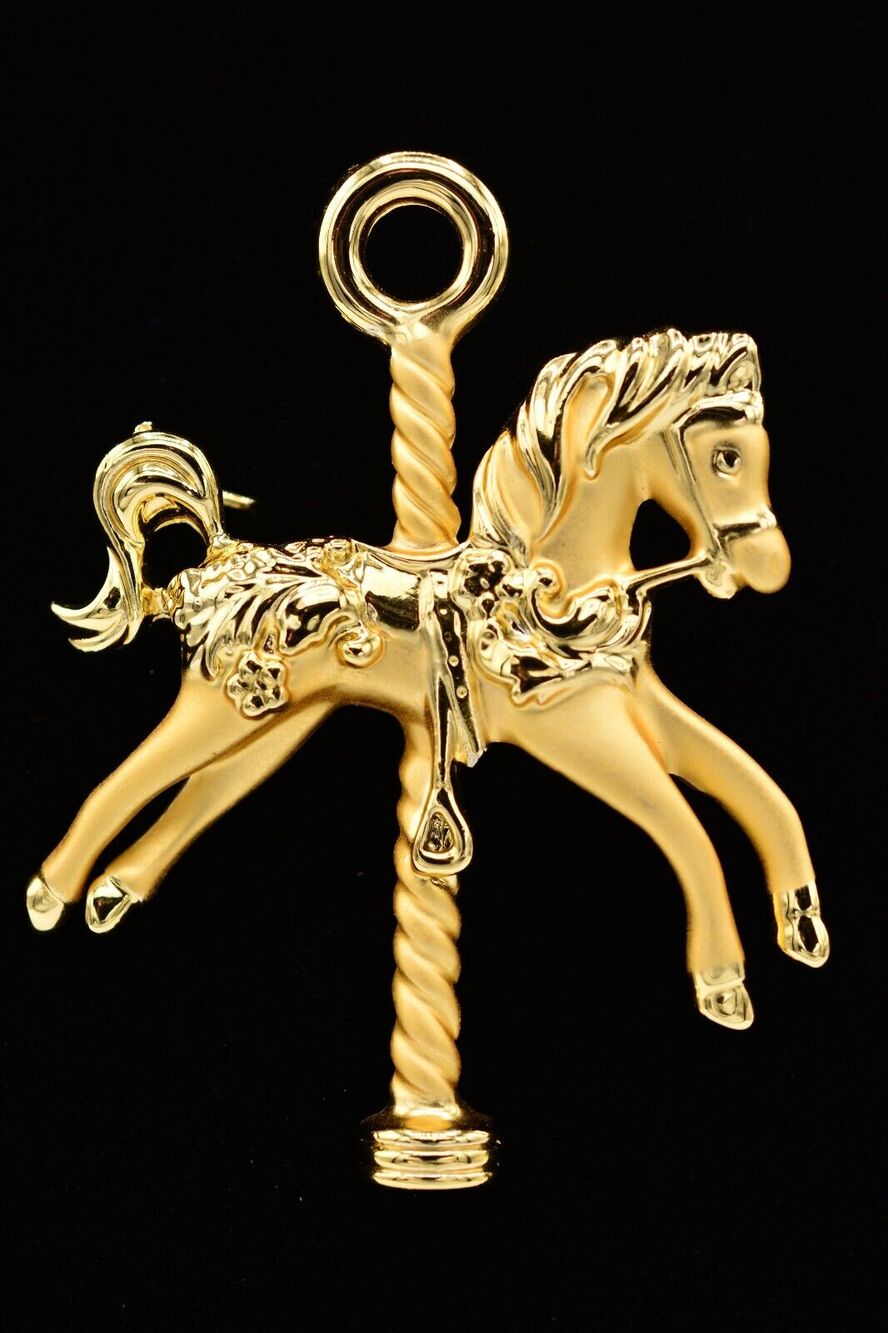 AJC Vintage Horse Pin Brooch Brushed Gold Carousal Chunky Signed NOS 1980s BinAH